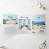 Trois Volets Nautical Beach Wedding Triplement Invitation (Intérieur)
