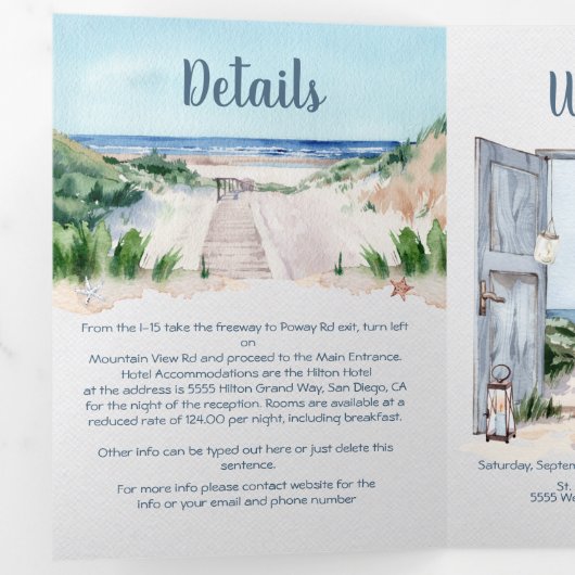 Trois Volets Nautical Beach Wedding Triplement Invitation (Intérieur en premier)