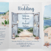 Trois Volets Nautical Beach Wedding Triplement Invitation (Intérieur au milieu)
