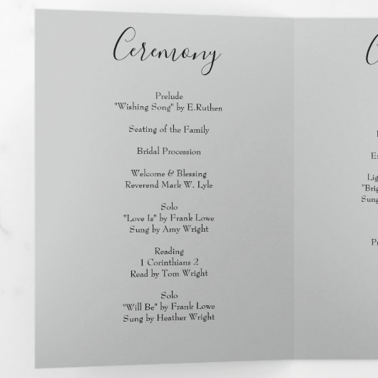 Trois Volets Peach & Grey Peony & Rose Floral Wedding Programme (Intérieur en premier)