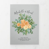 Trois Volets Peach & Grey Peony & Rose Floral Wedding Programme (Page de couverture)