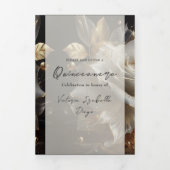 Trois Volets Photo Rose blanche Quinceanera Party Invitation (Page de couverture)
