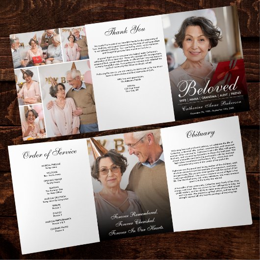 Trois Volets Programme de funérailles trifold 7-photos Modern S
