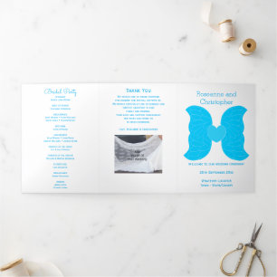 Trois Volets Programme de mariage Blue Angel Wings Coeur Design