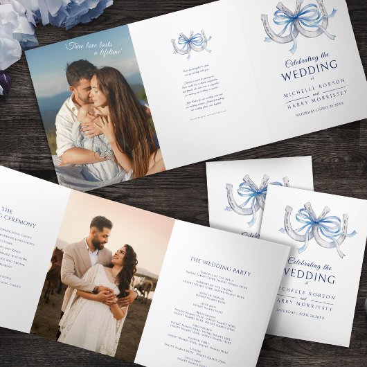 Trois Volets Programme de mariage Fers à Cheval Ruban bleu phot
