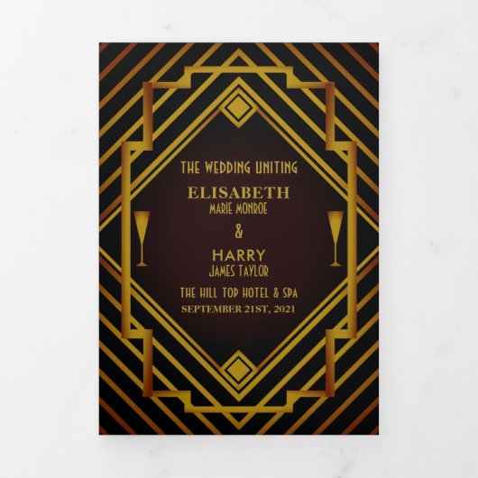 Trois Volets Programme de mariage Gatsby Gold 2020 (Page de couverture)