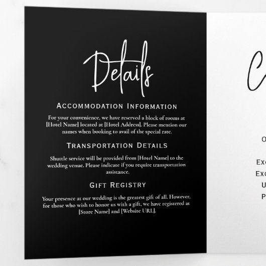 Trois Volets Programme de mariage minimal Noir et blanc Élégant (Intérieur en premier)