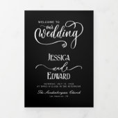 Trois Volets Programme de mariage minimal Noir et blanc Élégant (Page de couverture)