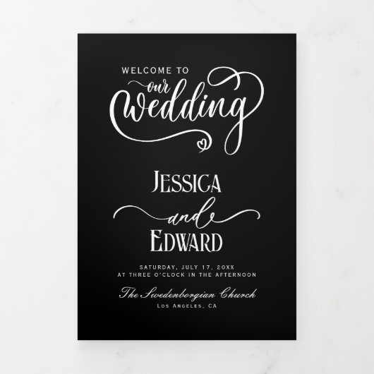 Trois Volets Programme de mariage minimal Noir et blanc Élégant (Page de couverture)