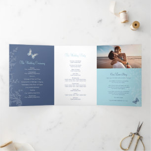 Trois Volets Programme de mariage nuances de papillons bleus