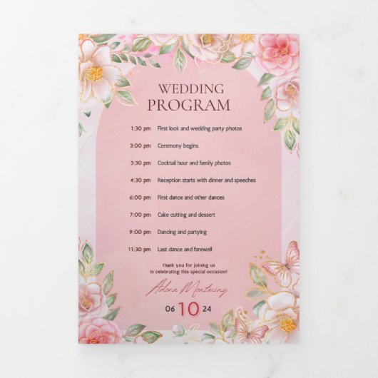 Trois Volets Programme du Jour de Mariage – Desi Fleur Rose et (Page de couverture)