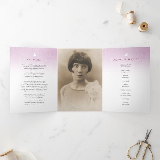Trois Volets Programme funéraire ordre de service rose pourpre (Intérieur)
