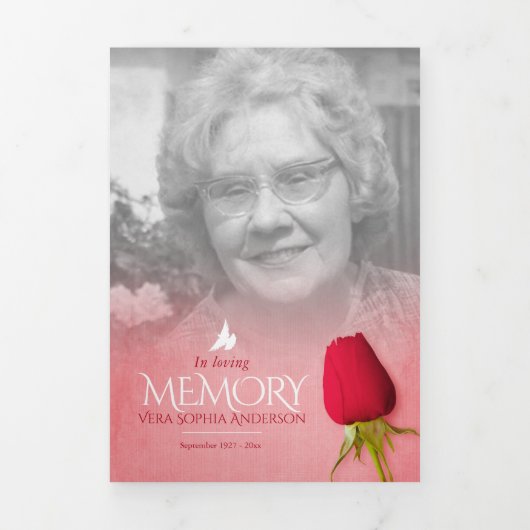 Trois Volets Programme funéraire ordre de service rose rouge (Page de couverture)