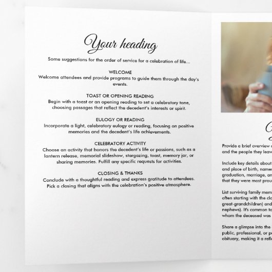 Trois Volets Programme funéraire triplé de 8 photos de script m (Intérieur en premier)