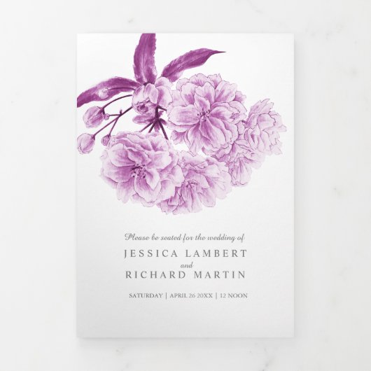 Trois Volets Programme Tri-Fold de fleurs de cerisier pourpre (Page de couverture)