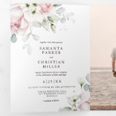 Trois Volets Roses floraux | Invitation mariage triplée (Intérieur en premier)