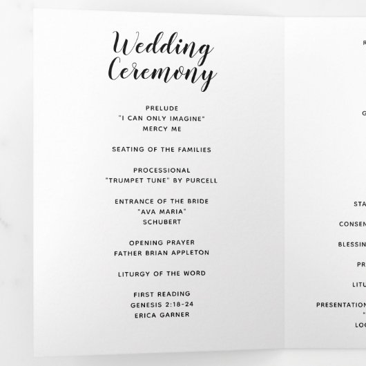 Trois Volets Simple Noir et Blanc Calligraphie Programme de mar (Intérieur en premier)