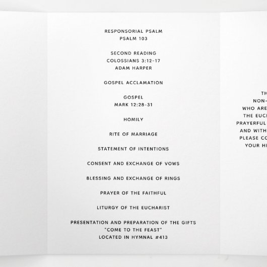 Trois Volets Simple Noir et Blanc Calligraphie Programme de mar (Intérieur au milieu)