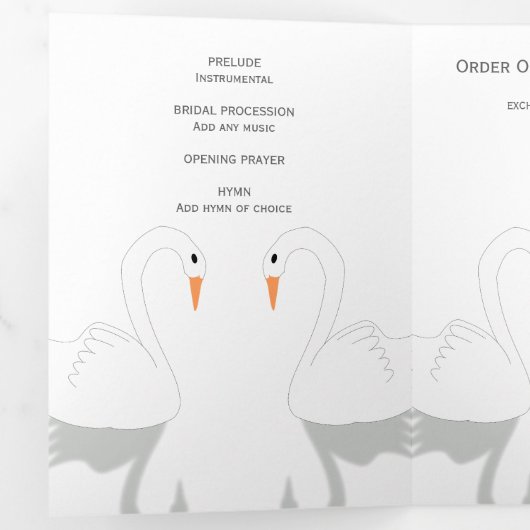 Trois Volets Swans Design Wedding Programme (Intérieur en premier)