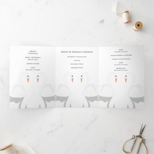 Trois Volets Swans Design Wedding Programme (Intérieur)