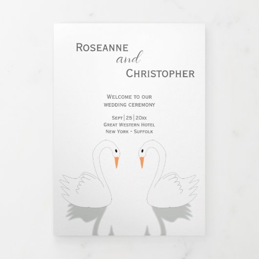 Trois Volets Swans Design Wedding Programme (Page de couverture)