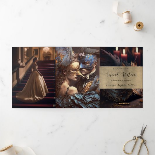 Trois Volets Sweet 16 Masquerade Party Invitation (Extérieur)
