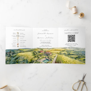 Trois Volets Toscane Italie   Invitation de mariage illustrée 