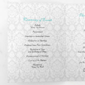 Trois Volets Turquoise Black Damask Tri-Fold Wedding Programme (Intérieur en premier)