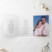 Trois Volets Turquoise Black Damask Tri-Fold Wedding Programme (Intérieur)