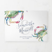 Trois Volets Watercolor Crab Trifold Beach Wedding Invitation (Page de couverture)
