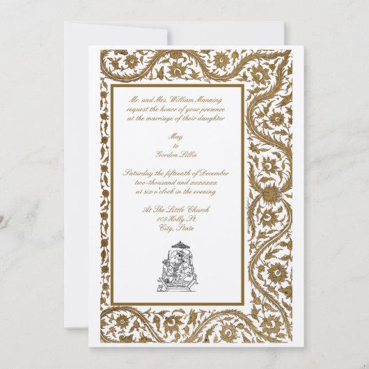 Trojka Elegante Indiase Mughal 1608 Huwelijk Kaart (Voorkant)