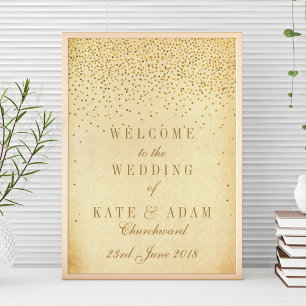 Trojka Glam Gouden Confetti Trouw Welkom Bord Poster