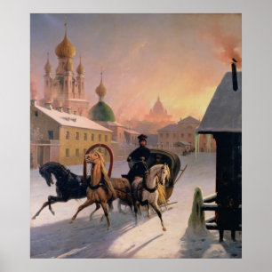 Trojka op straat in Sint-Petersburg, 1850 Poster