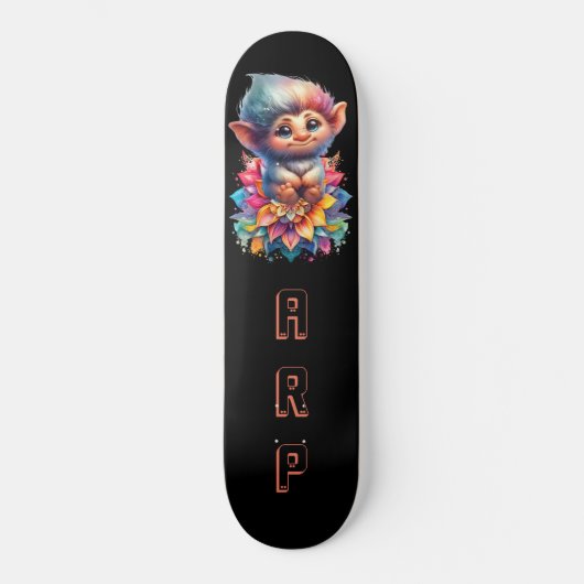 *~* Troll AP89 Hippie Neon Whimsical Initiaal Scha Skateboard (Voorkant)