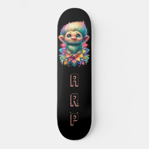 *~* Troll AP89 Hippie Neon Zwart Initialen Flower Skateboard