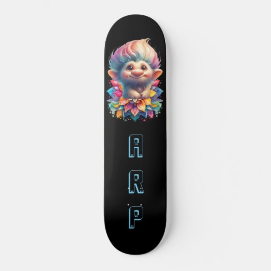 *~* Troll AP89 Neon Zwart Initialen Fun Flower Skateboard (Voorkant)