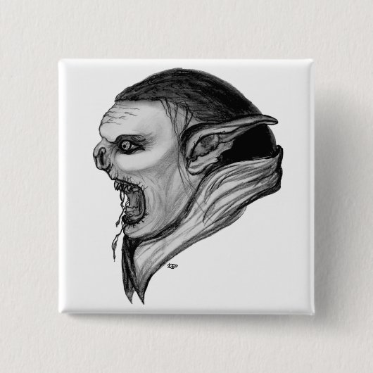 Troll zwart-wit ontwerp vierkante button 5,1 cm (Voorkant)