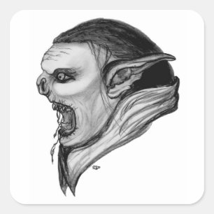 Troll zwart-wit ontwerp vierkante sticker