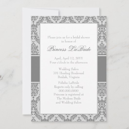 Trolley Grey Damask Invitation de la douche nuptia (Devant)