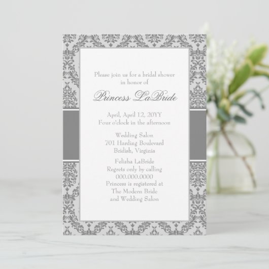 Trolley Grey Damask Invitation de la douche nuptia (Debout devant)