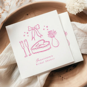Trollige Roze Lint Cake Champagne Bruidsfeest Servet