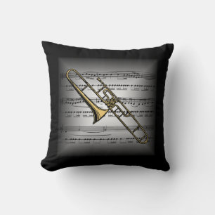 Trombone ~ 3D-bladmuziek ~ Kussen grijs/zwart