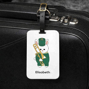Trombone Band Konijn Konijn Groen Goud Personalise Bagagelabel