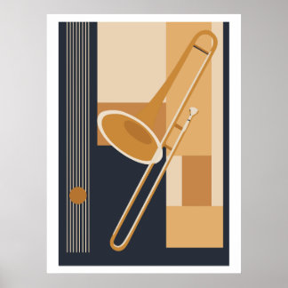 Trombone Bauhaus Print, Mid Century Modern Muzieki Poster
