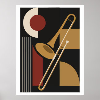 Trombone Bauhaus Print, Mid Century Modern Muzieki Poster