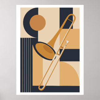 Trombone Bauhaus Print, Mid Century Modern Muzieki Poster