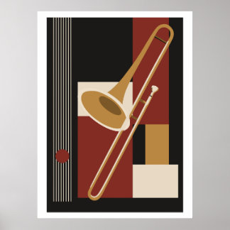Trombone Bauhaus Print, Mid Century Modern Muzieki Poster
