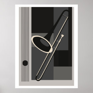Trombone Bauhaus Print, Middeleeuwse Moderne Muzie Poster