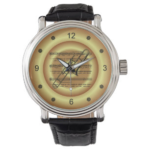 Trombone ~ Blad Music ~ Gold Background ~ Horloge
