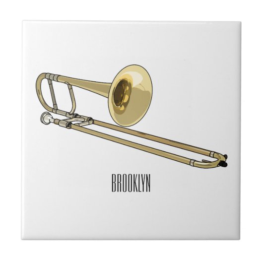 Trombone cartoon illustratie tegeltje (Voorkant)